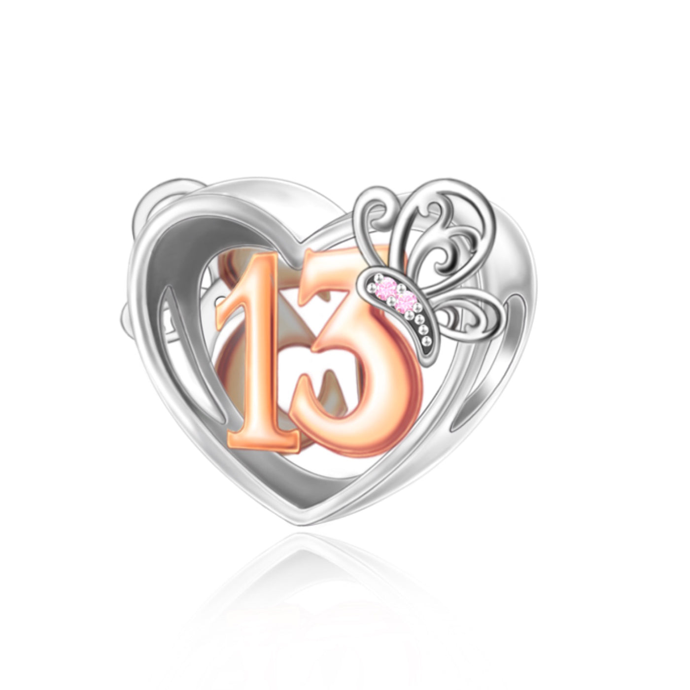 S925 Silver & Rose Gold 13th Birthday Heart Butterfly Charm - AVILIA Designs