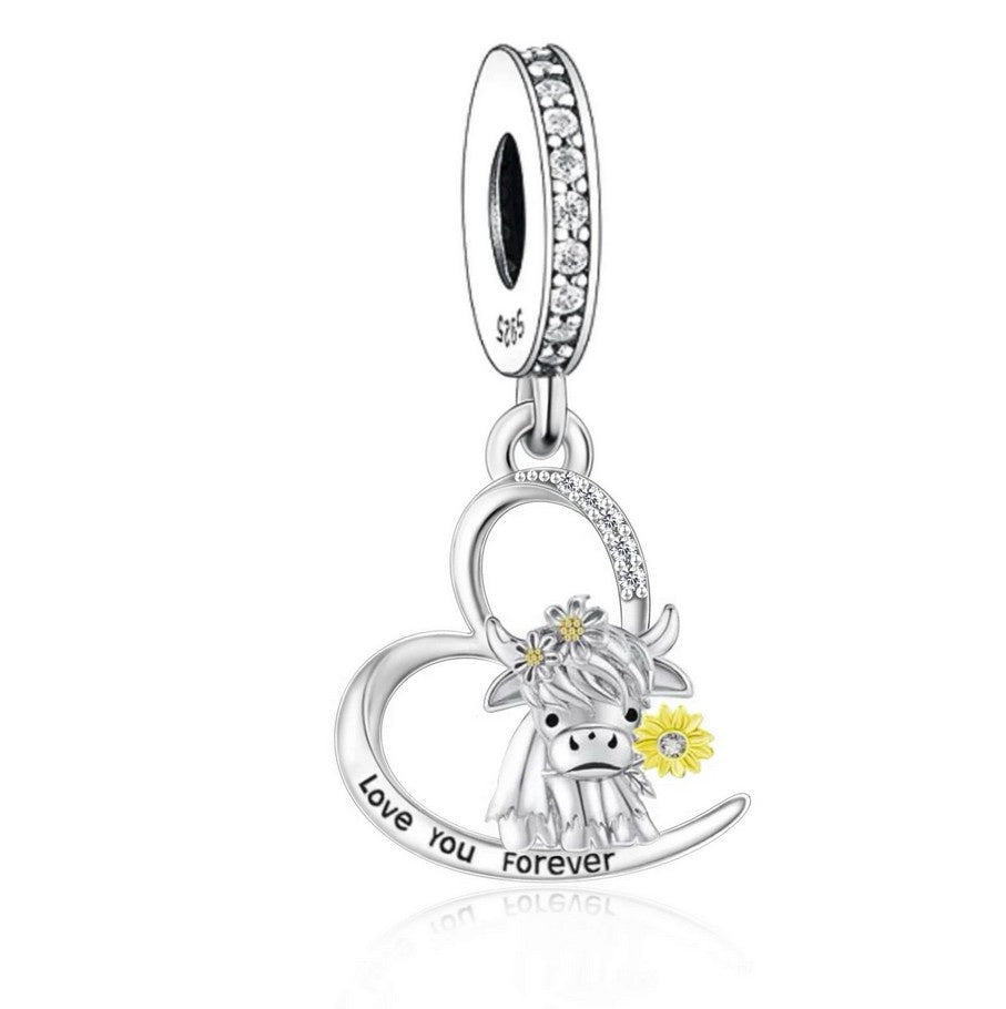 S925 Silver & Gold Pl Sweet Daisy Cow I Love You Charm Pendant - AVILIA Designs