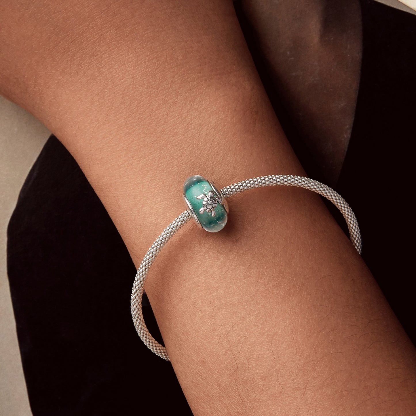 S925 Sterling Silver Aqua Green Sea Turtle Glass Murano Charm - AVILIA Designs