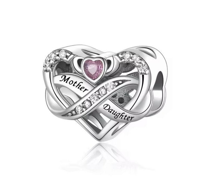 S925 Sterling Silver Mother Daughter Infinity Heart Charm - AVILIA Designs