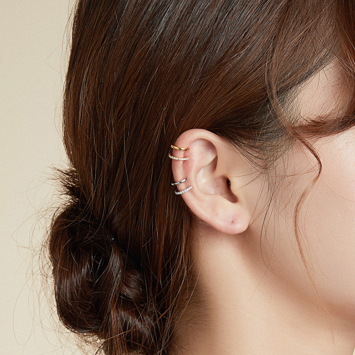 SOLID Sterling Silver 8mm CZ Double Ear Cuff Hoop Earring - AVILIA Designs