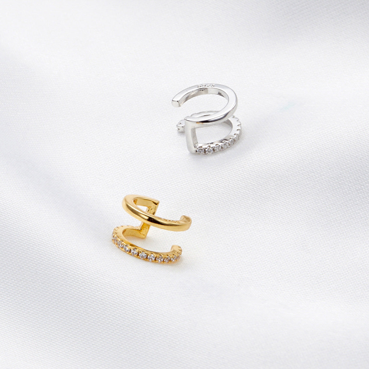 SOLID Sterling Silver 8mm CZ Double Ear Cuff Hoop Earring - AVILIA Designs