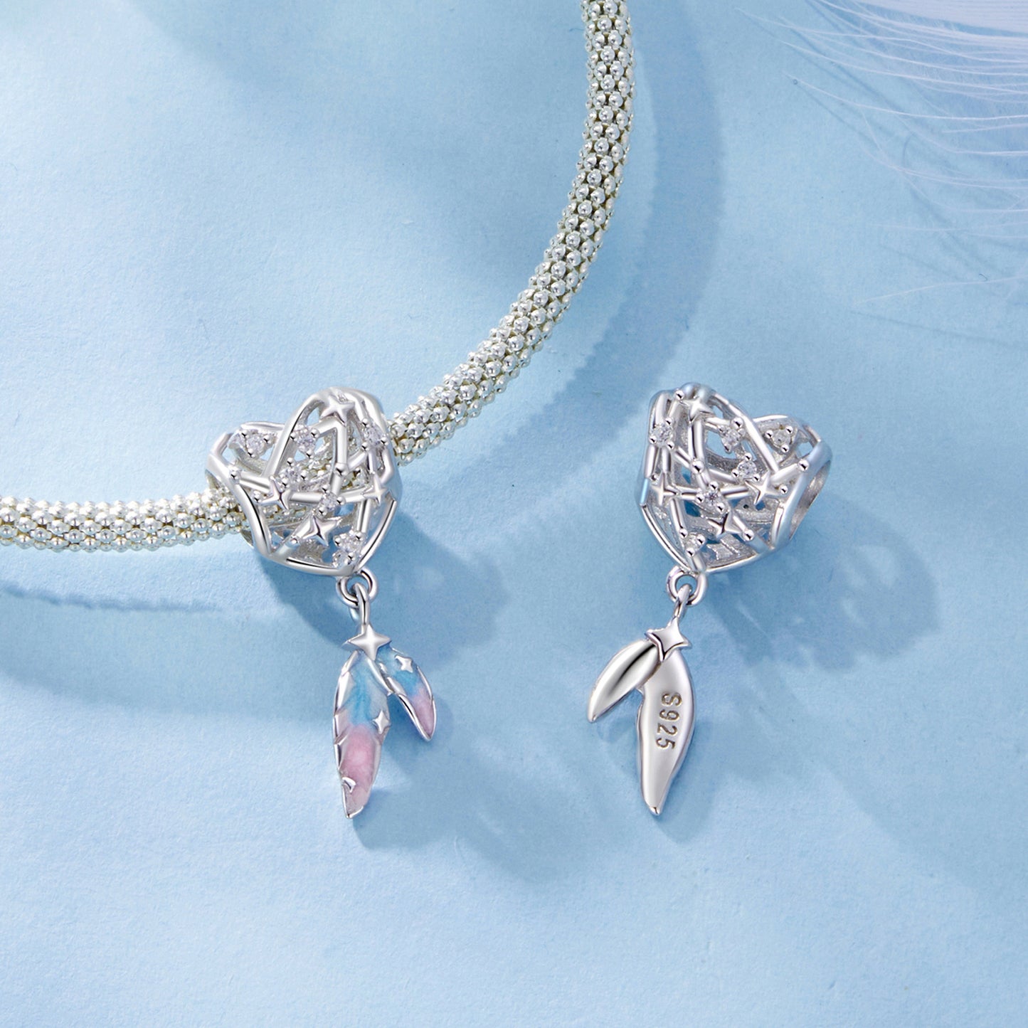 S925 Silver Lattice Heart Dream Catcher Feather Charm Pendant - AVILIA Designs