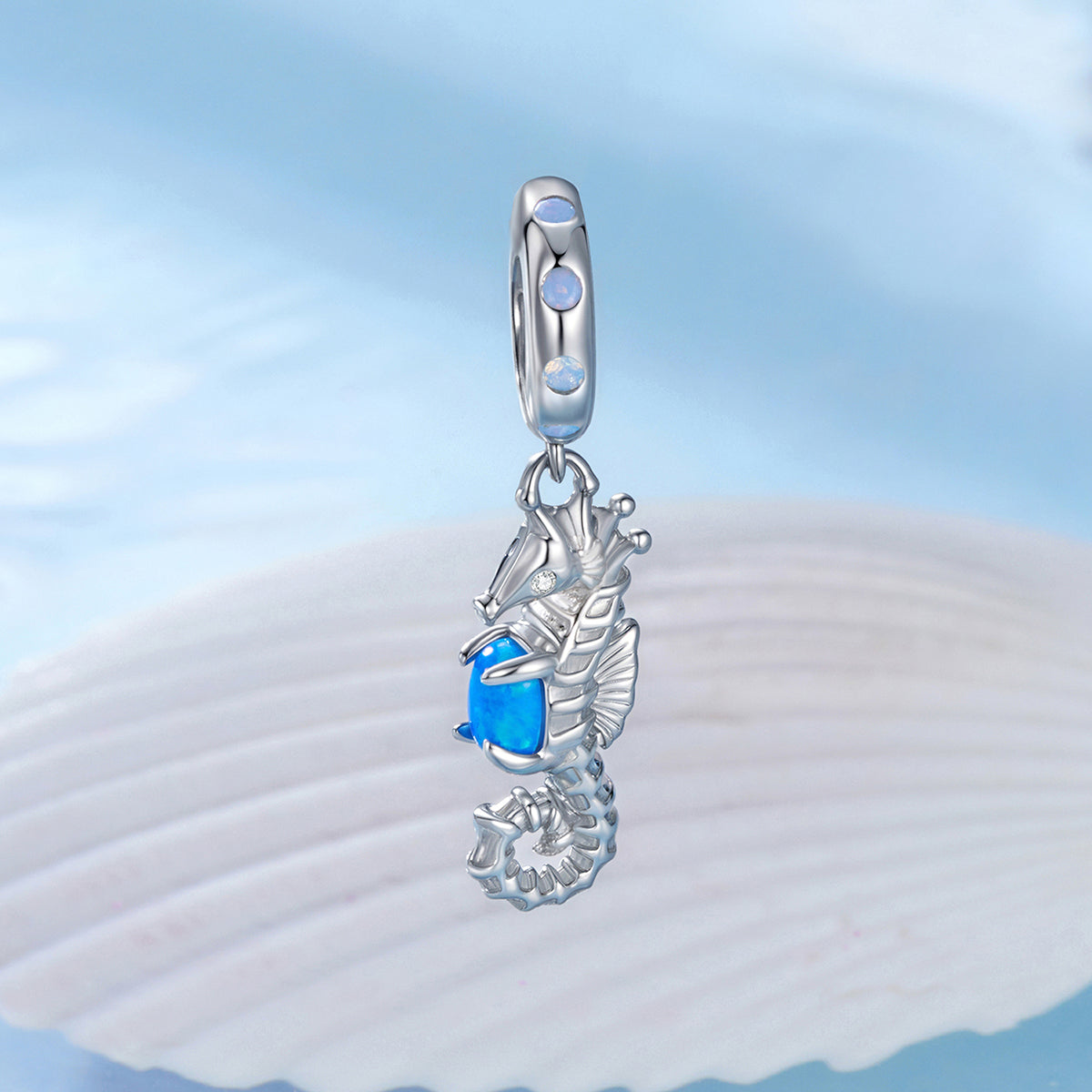 S925 Sterling Silver Ocean Opal Seahorse Ocean Charm Pendant - AVILIA Designs