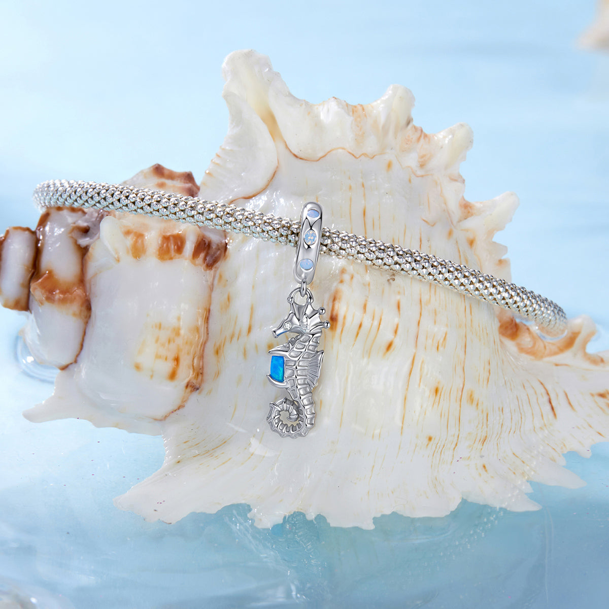 S925 Sterling Silver Ocean Opal Seahorse Ocean Charm Pendant - AVILIA Designs