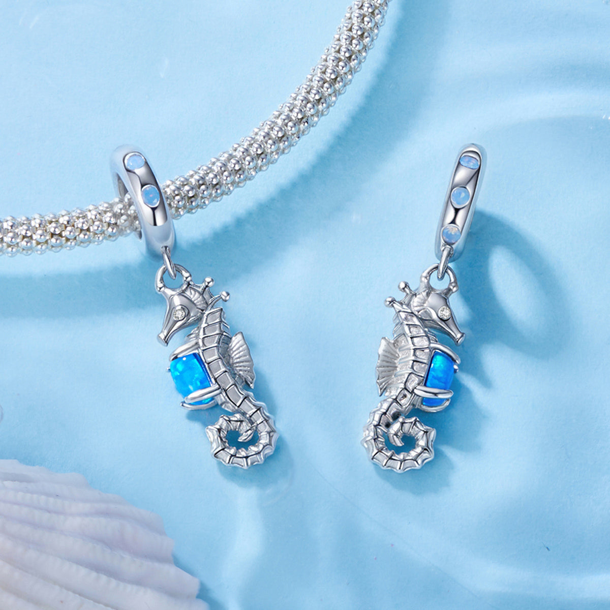 S925 Sterling Silver Ocean Opal Seahorse Ocean Charm Pendant - AVILIA Designs