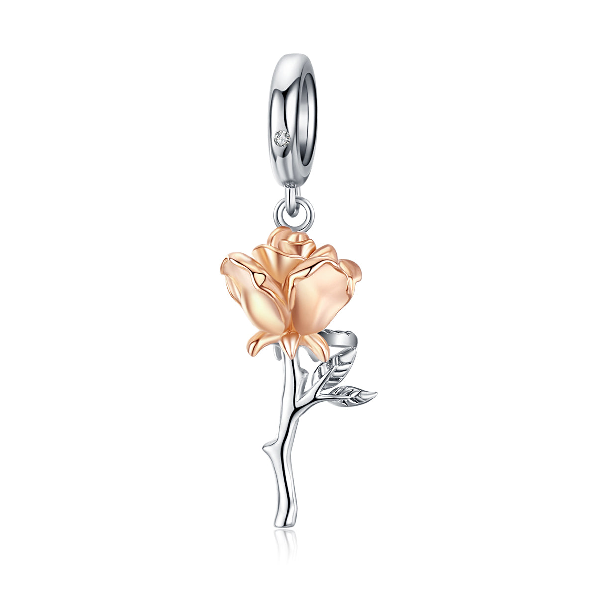 S925 Silver & Rose Gold Hanging Single Rose Pendant Charm - AVILIA Designs
