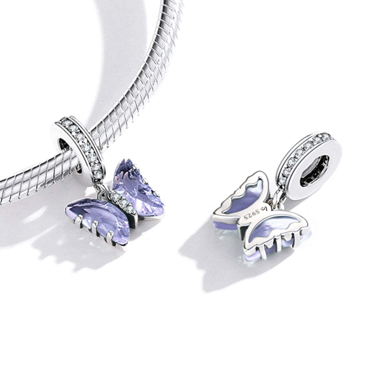 Sterling Silver Hanging Butterfly Dream PURPLE Crystal Charm Pendant - AVILIA Designs