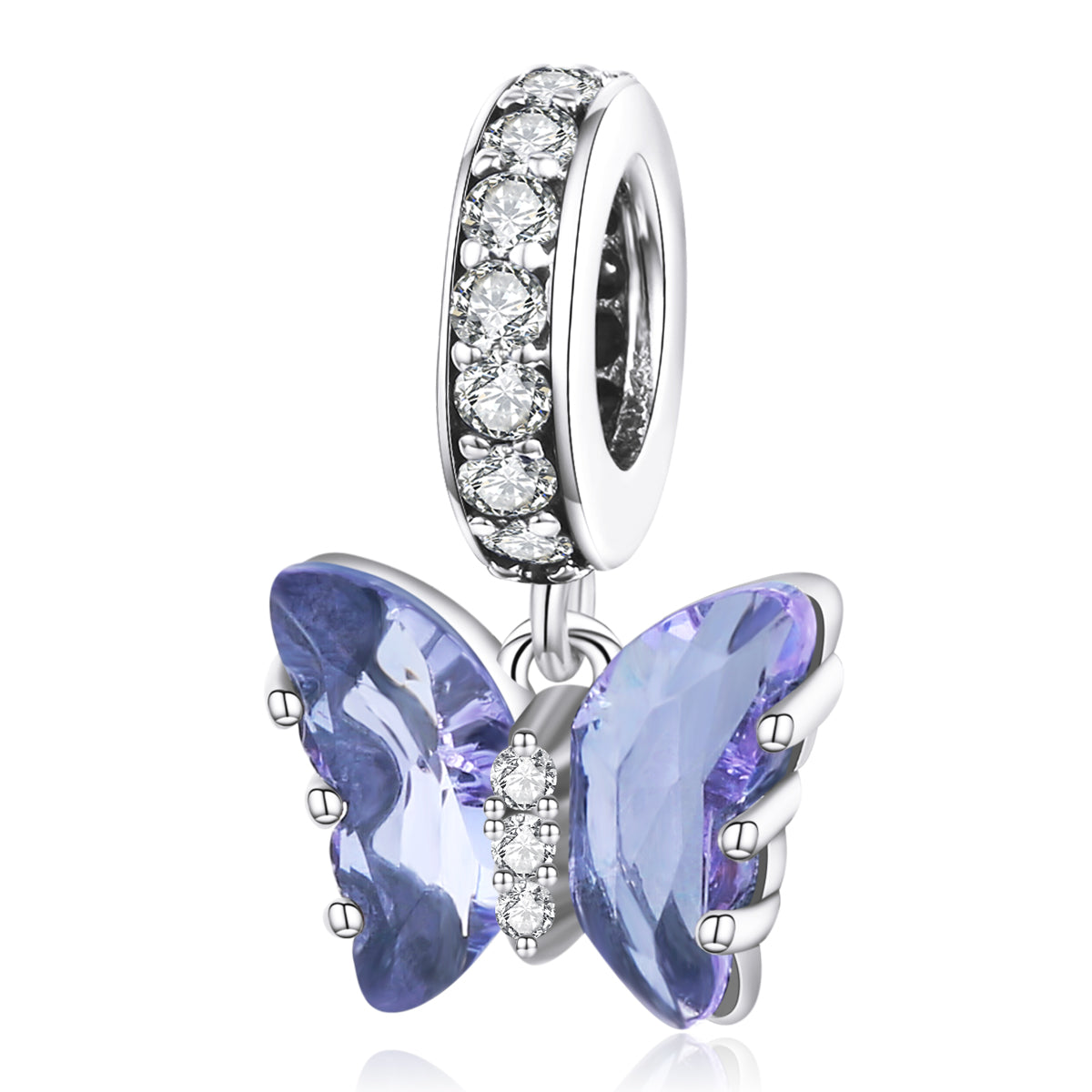 Sterling Silver Hanging Butterfly Dream PURPLE Crystal Charm Pendant - AVILIA Designs