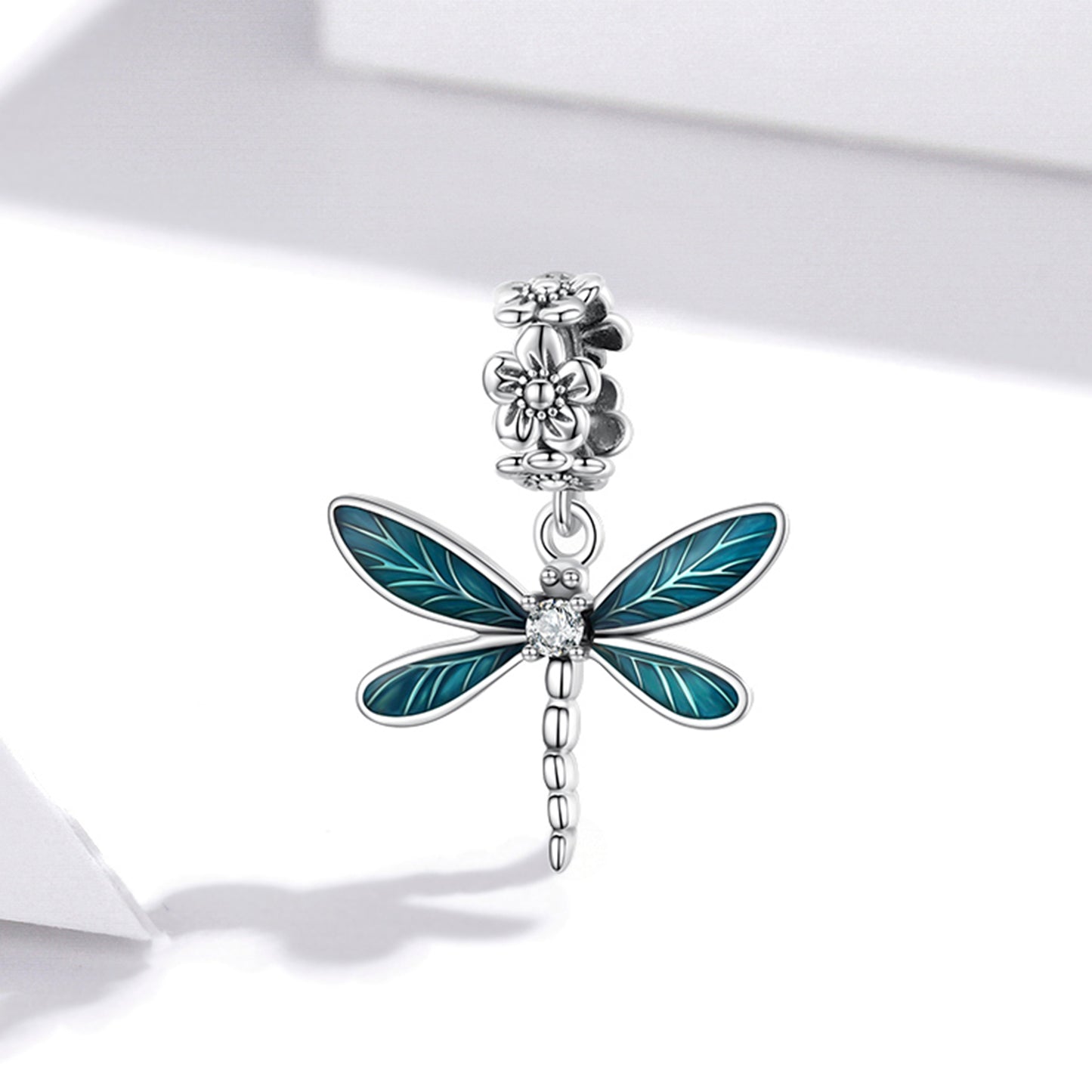 SOLID Sterling Silver Dreamy Dragonfly Flower Charm Pendant - AVILIA Designs