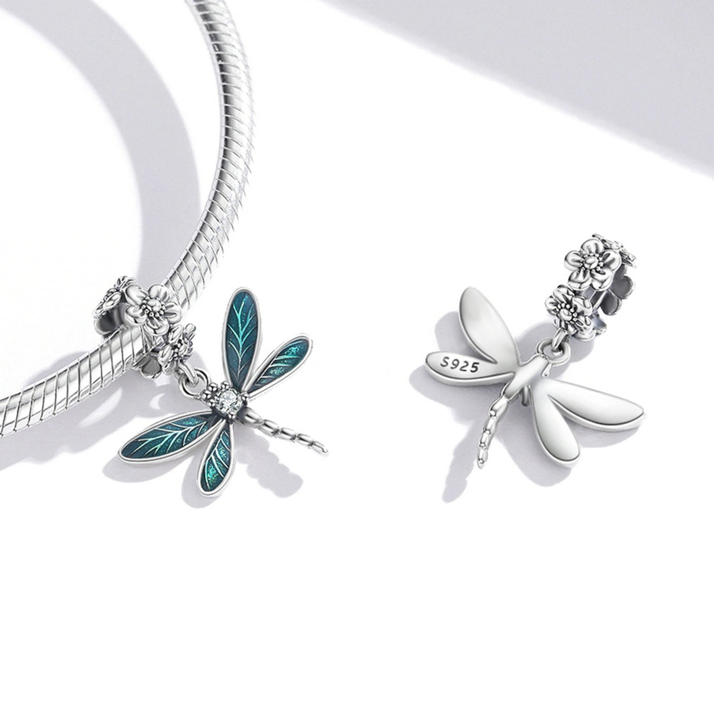 SOLID Sterling Silver Dreamy Dragonfly Flower Charm Pendant - AVILIA Designs