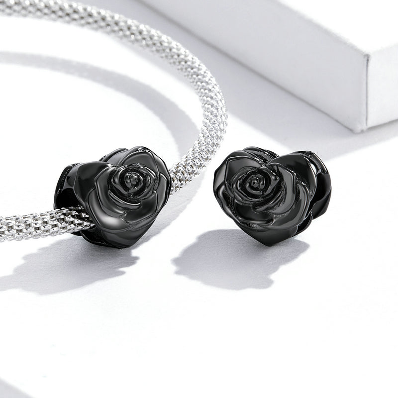 SOLID Sterling Silver Oxidised Rose Heart Flower Charm - AVILIA Designs