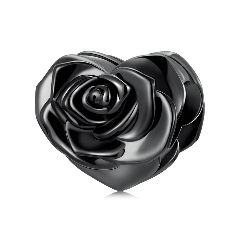 SOLID Sterling Silver Oxidised Rose Heart Flower Charm - AVILIA Designs