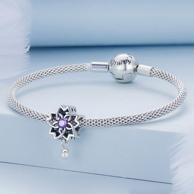 SOLID Sterling Silver Purple Star Flower Pearl Charm - AVILIA Designs