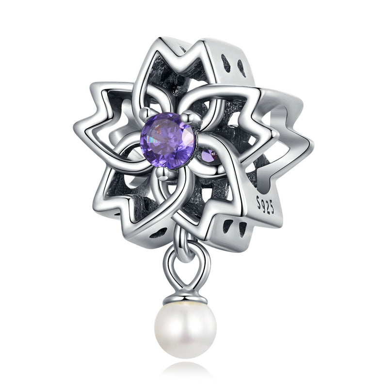 SOLID Sterling Silver Purple Star Flower Pearl Charm - AVILIA Designs