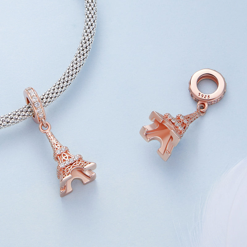 S925 Silver & Rose Gold Eiffel Tower Hanging Charm Pendant - AVILIA Designs