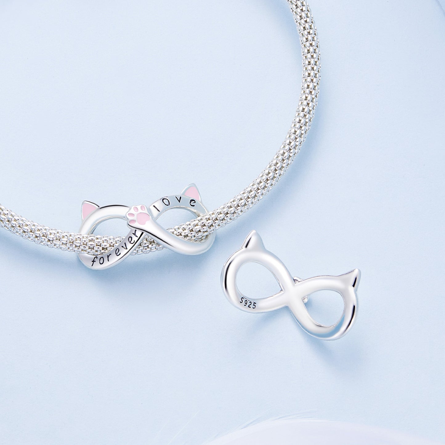 SOLID Sterling Silver Forever Love Cat Kitten Infinity Charm - AVILIA Designs