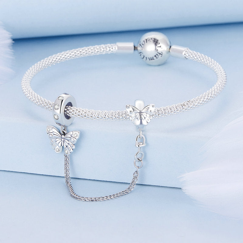 S925 Sterling Silver Butterfly Non-slip Safety Chain Charm - AVILIA Designs