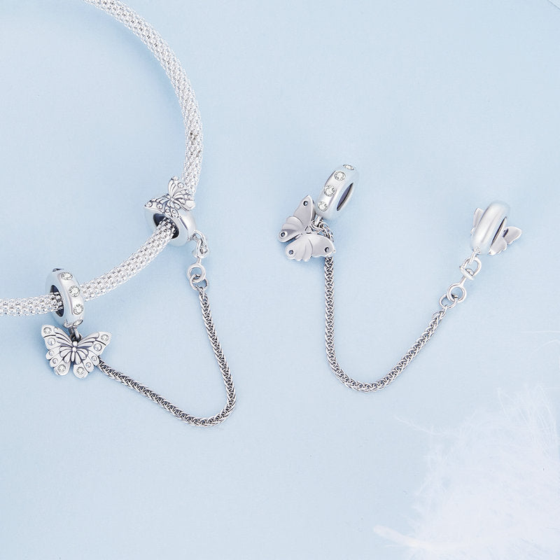 S925 Sterling Silver Butterfly Non-slip Safety Chain Charm - AVILIA Designs