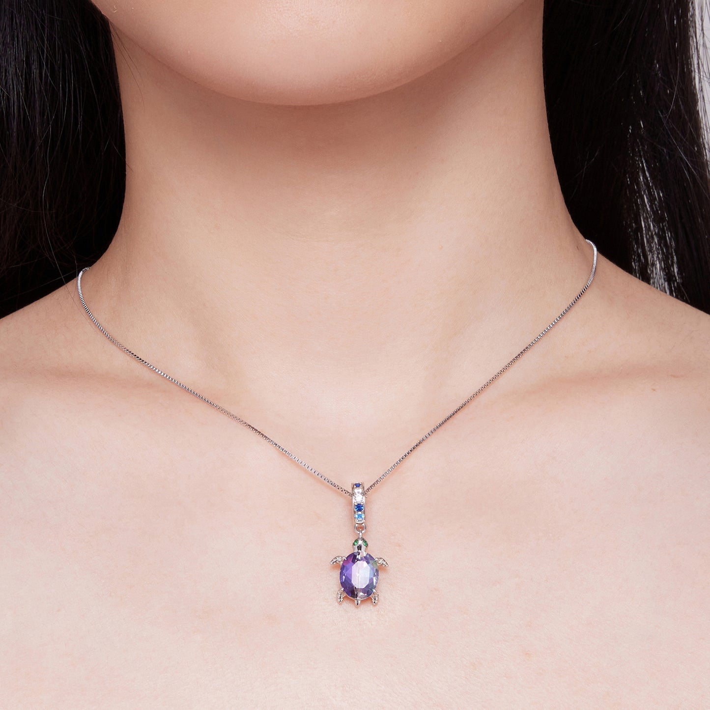 S925 Silver Hanging Faceted Mystic Crystal Sea Ocean Turtle Charm Pendant - AVILIA Designs