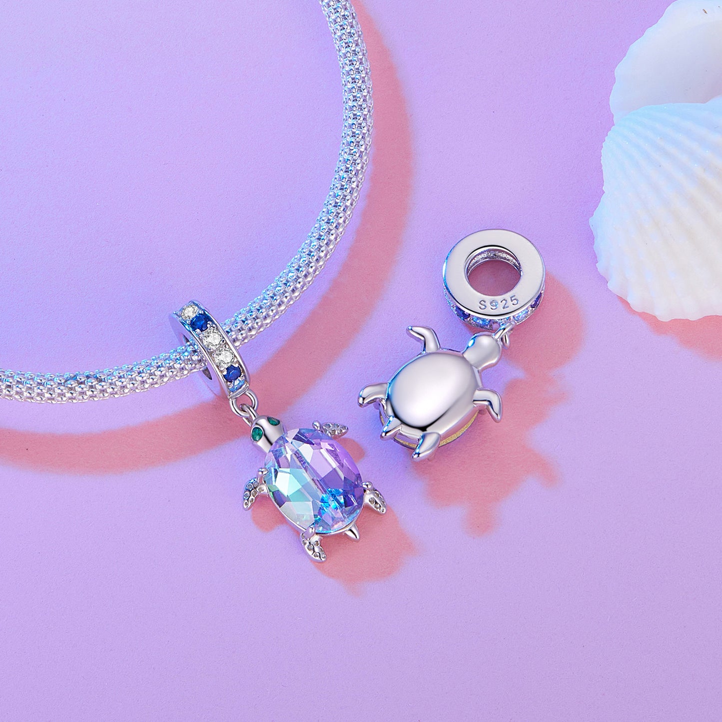 S925 Silver Hanging Faceted Mystic Crystal Sea Ocean Turtle Charm Pendant - AVILIA Designs