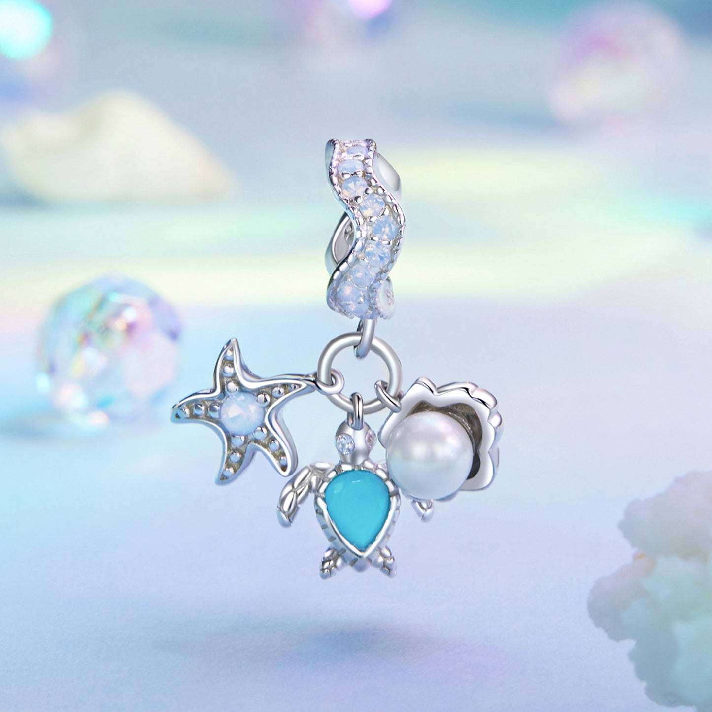 SOLID Sterling Silver Ocean Wonders Turtle Starfish Charm Pendant - AVILIA Designs