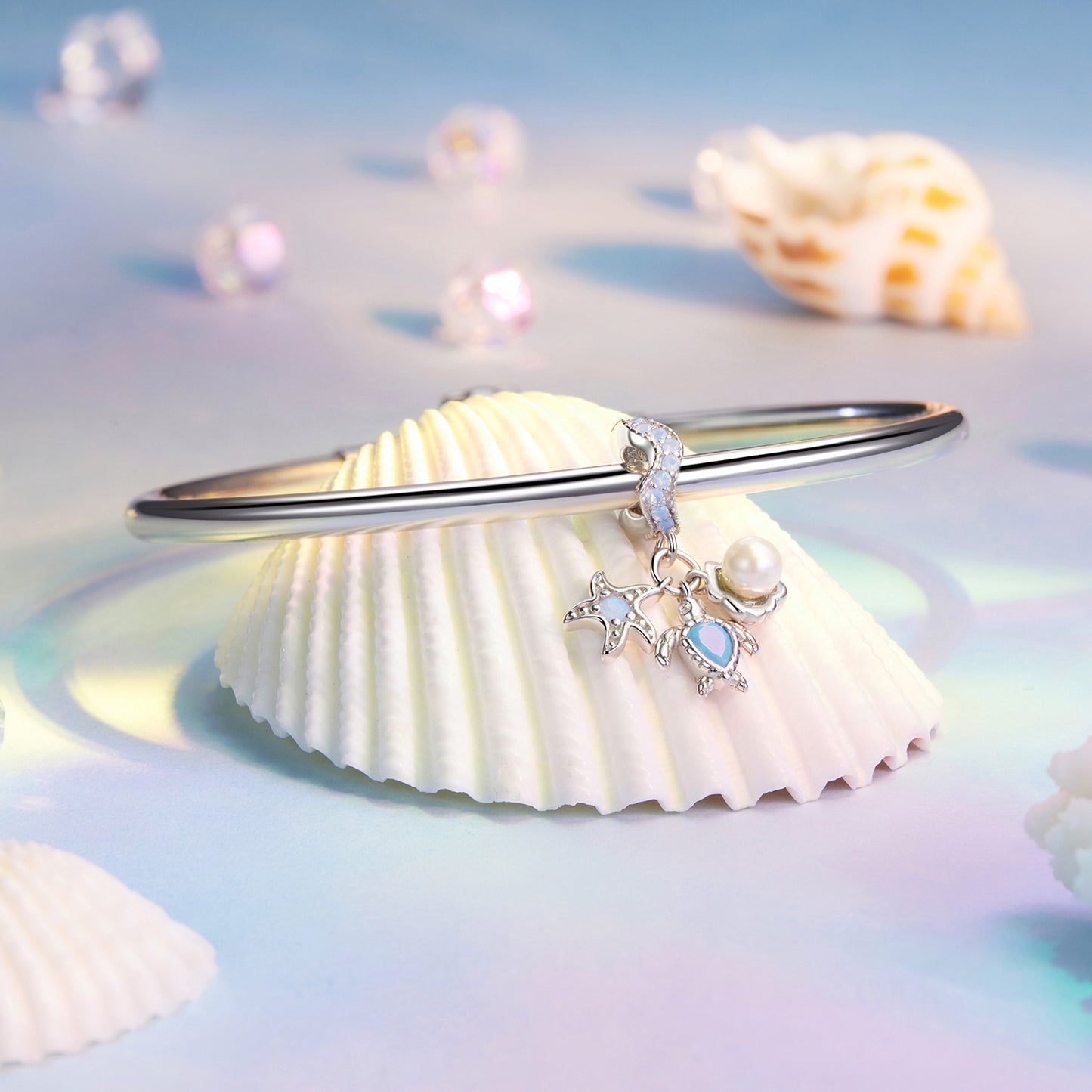 SOLID Sterling Silver Ocean Wonders Turtle Starfish Charm Pendant - AVILIA Designs