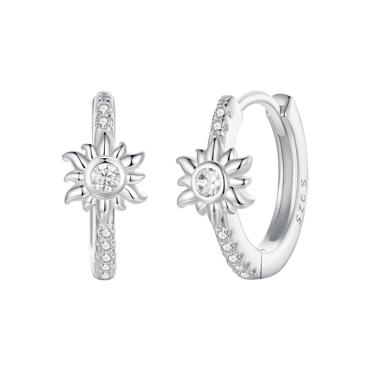 SOLID Sterling Silver Celestial Sun 12mm CZ Hoop Earrings - AVILIA Designs