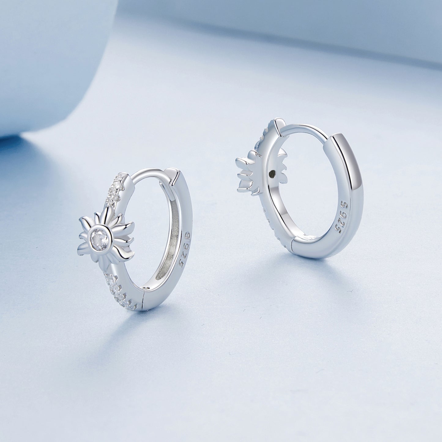 SOLID Sterling Silver Celestial Sun 12mm CZ Hoop Earrings - AVILIA Designs