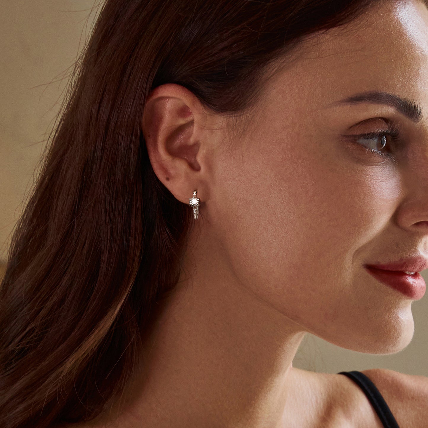 SOLID Sterling Silver Celestial Sun 12mm CZ Hoop Earrings - AVILIA Designs