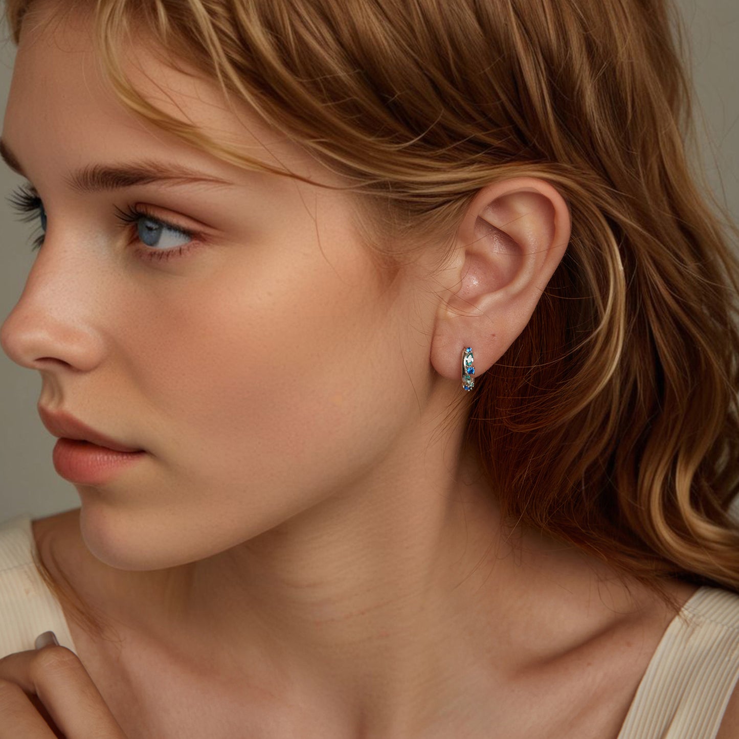 Solid S925 Sterling Silver 15mm Blue & Aqua CZ Hoop Earrings - AVILIA Designs