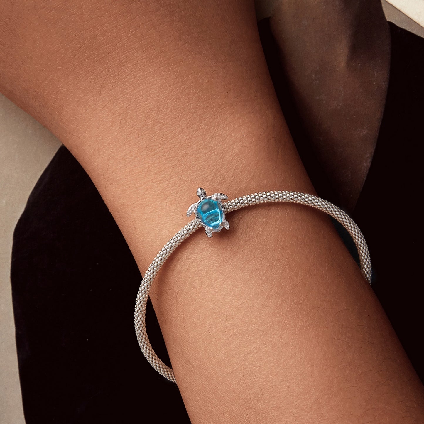 SOLID Sterling Silver Light Blue Sea Glass Turtle Charm - AVILIA Designs