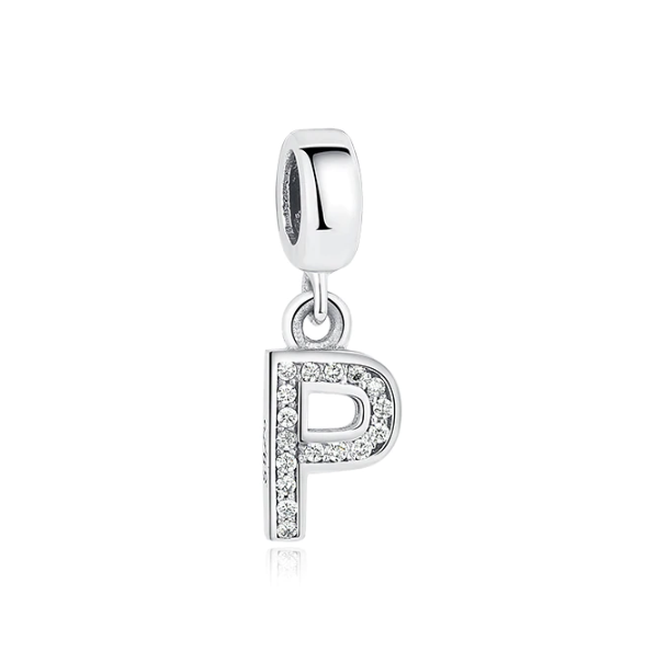 S925 Sterling Silver Sparkly Letter P Alphabet Charm Pendant - AVILIA DESIGNS