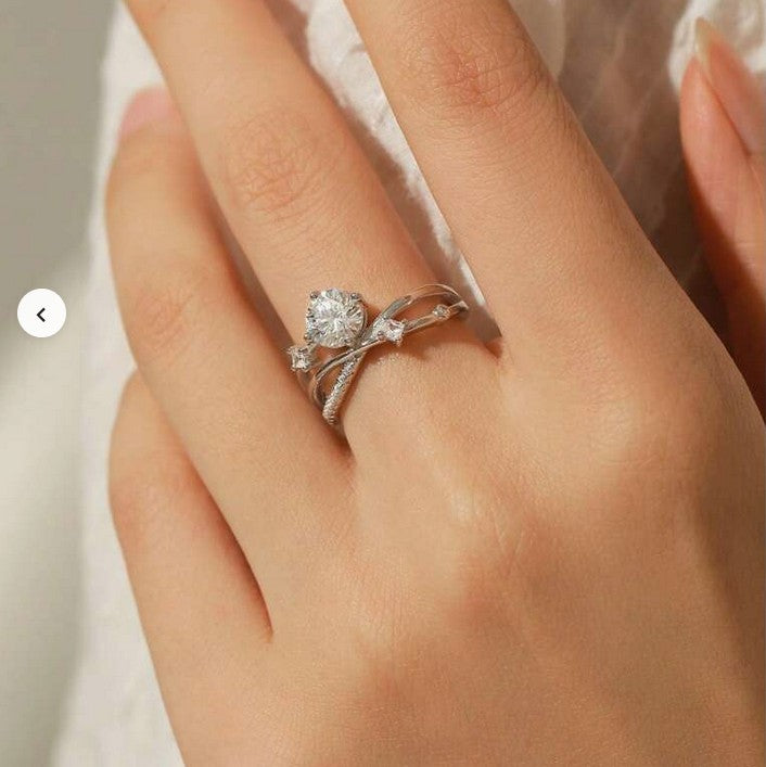 Sterling Silver 1.00ct Moissanite Fancy 3 Row Sparkling Dress Ring