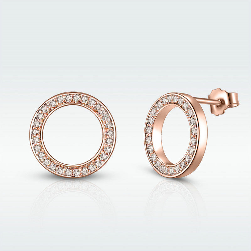 S925 Silver & 14k Rose Gold Round Circle Stud Earrings - AVILIA Designs