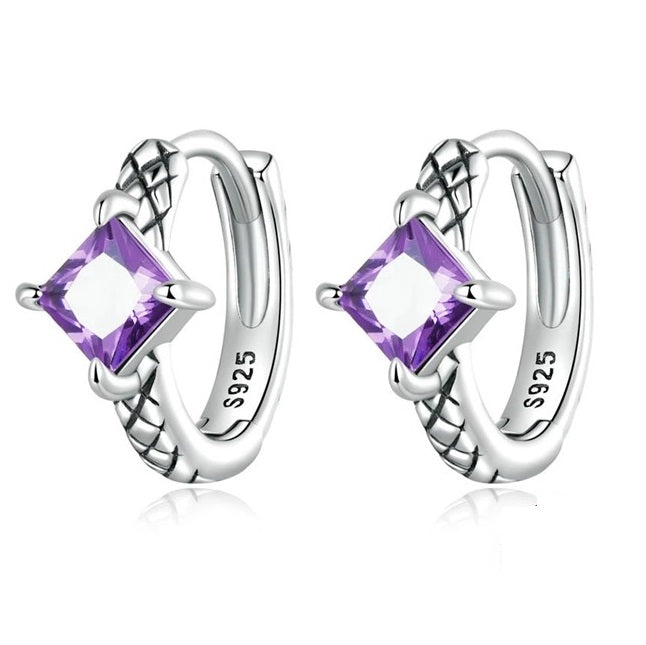 SOLID Sterling Silver Criss-Cross Hoop Purple CZ Earrings - AVILIA Designs