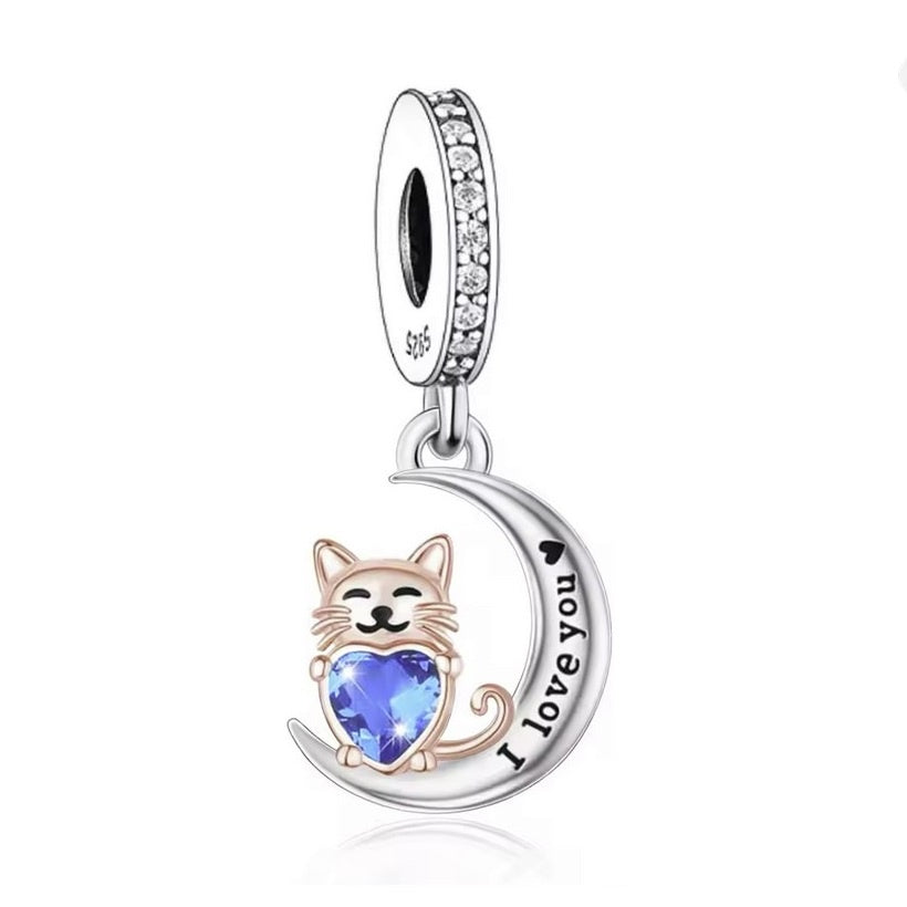 Sterling Silver & Rose Gold Cat Kitten I Love You Pendant Charm - AVILIA Designs