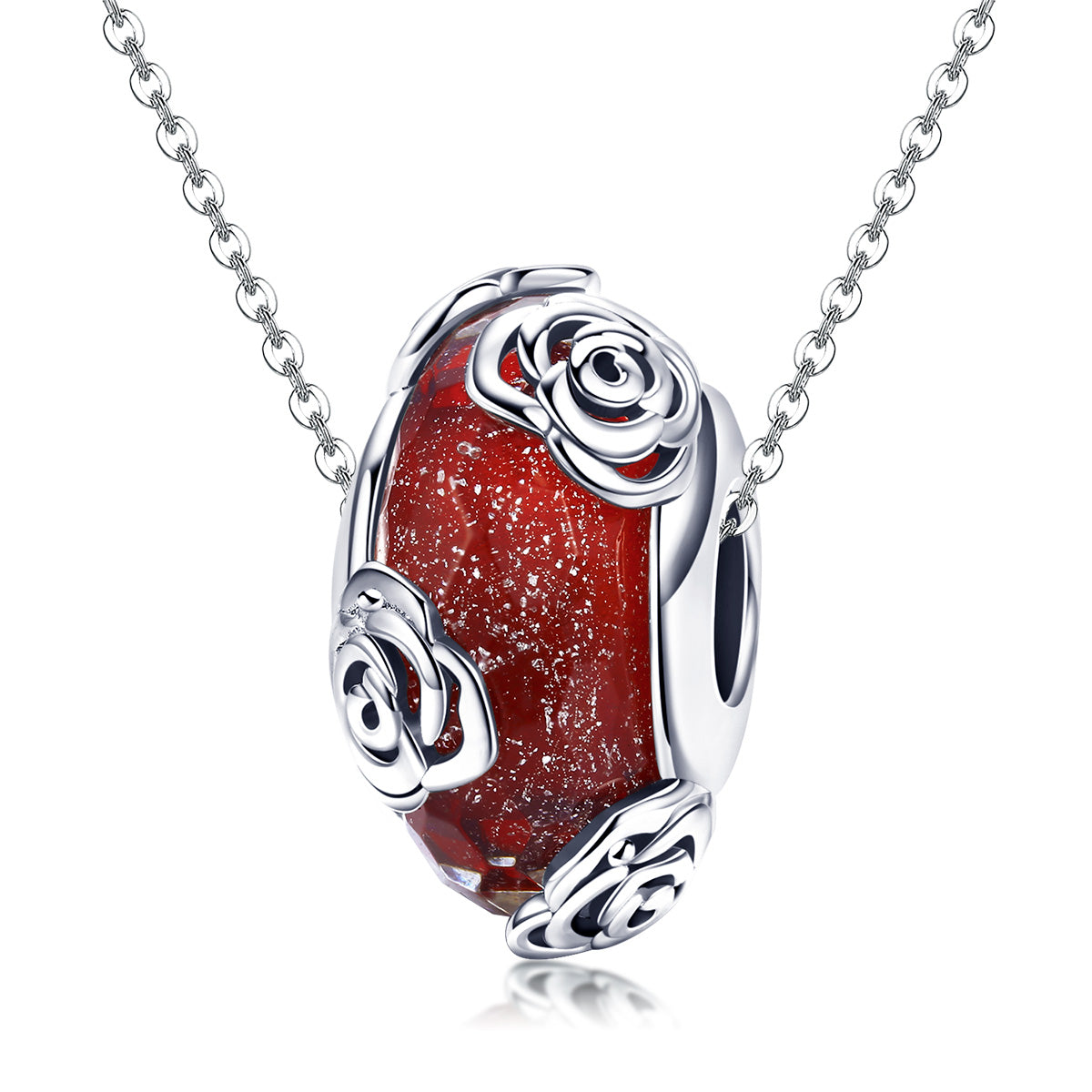 S925 Sterling Silver Red Faceted Roses Glass Murano Charm - AVILIA Designs
