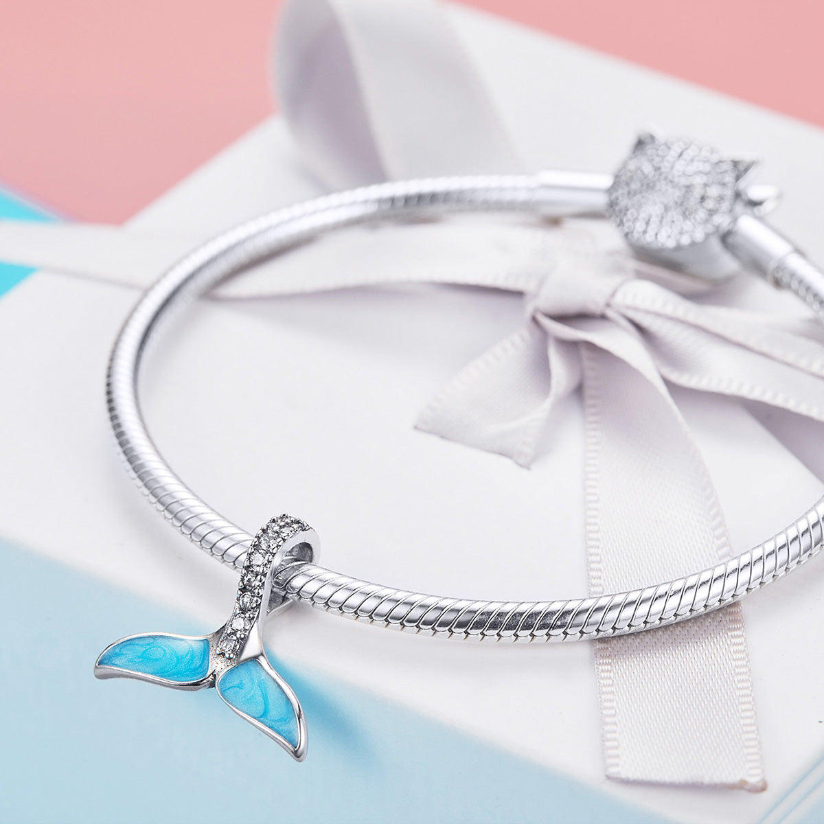 SOLID Sterling Silver Sparkling Mermaid Fish Tail Charm - AVILIA Designs