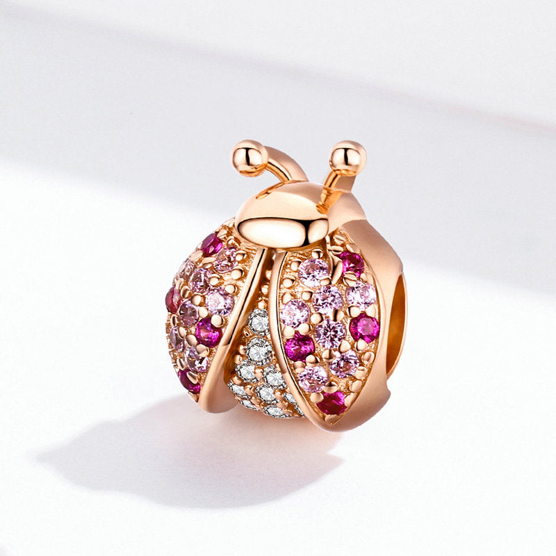 S925 Silver & Rose Gold Pink CZ Ladybird Garden Bug Charm - AVILIA DESIGNS