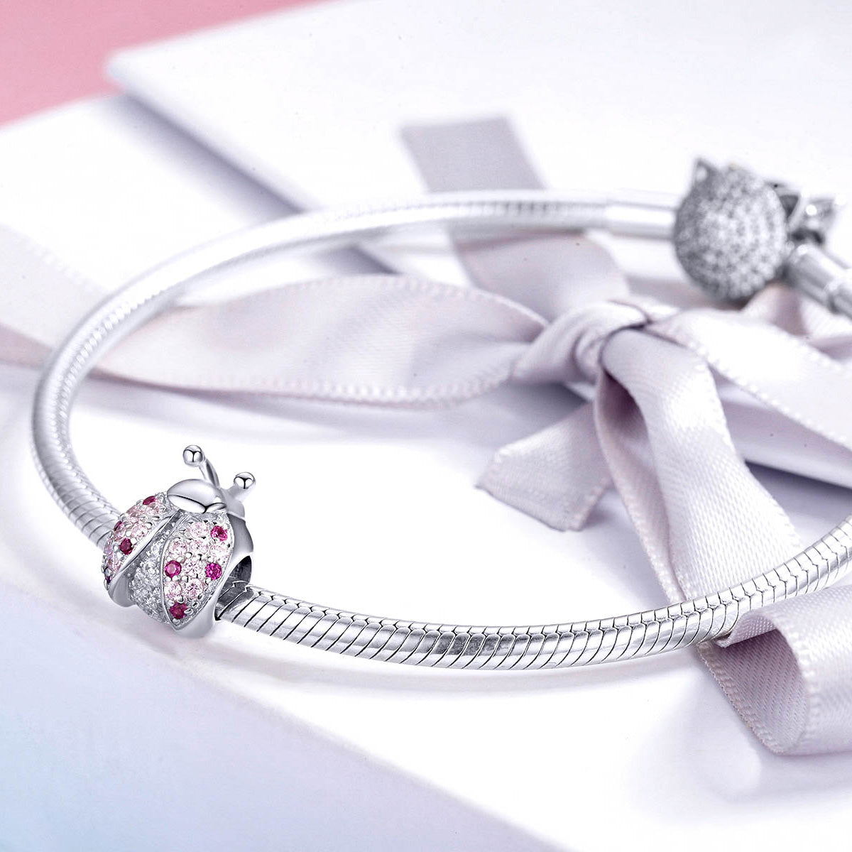 SOLID Sterling Silver Sparkling Pink Ladybird Garden Charm - AVILIA Designs