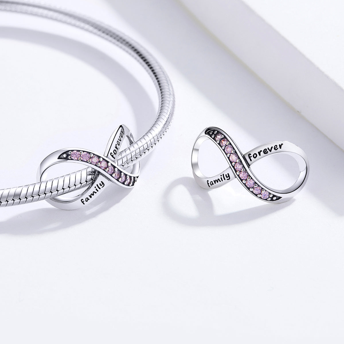 SOLID Sterling Silver FAMILY FOREVER PINK CZ Infinity Charm - AVILIA Designs