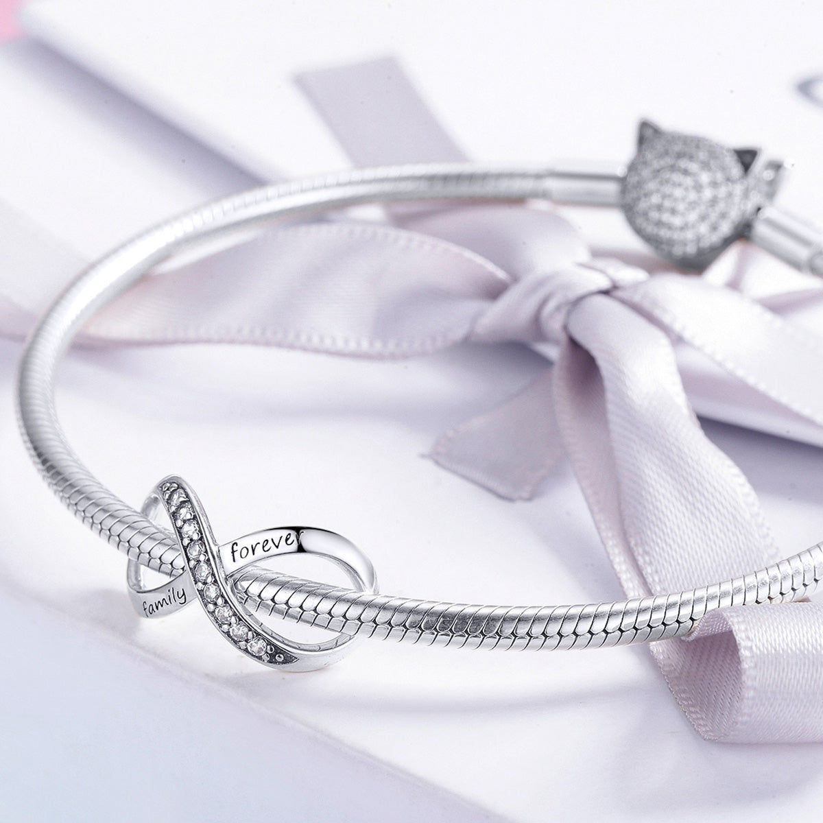 SOLID Sterling Silver FAMILY FOREVER Open Infinity Charm - AVILIA Designs