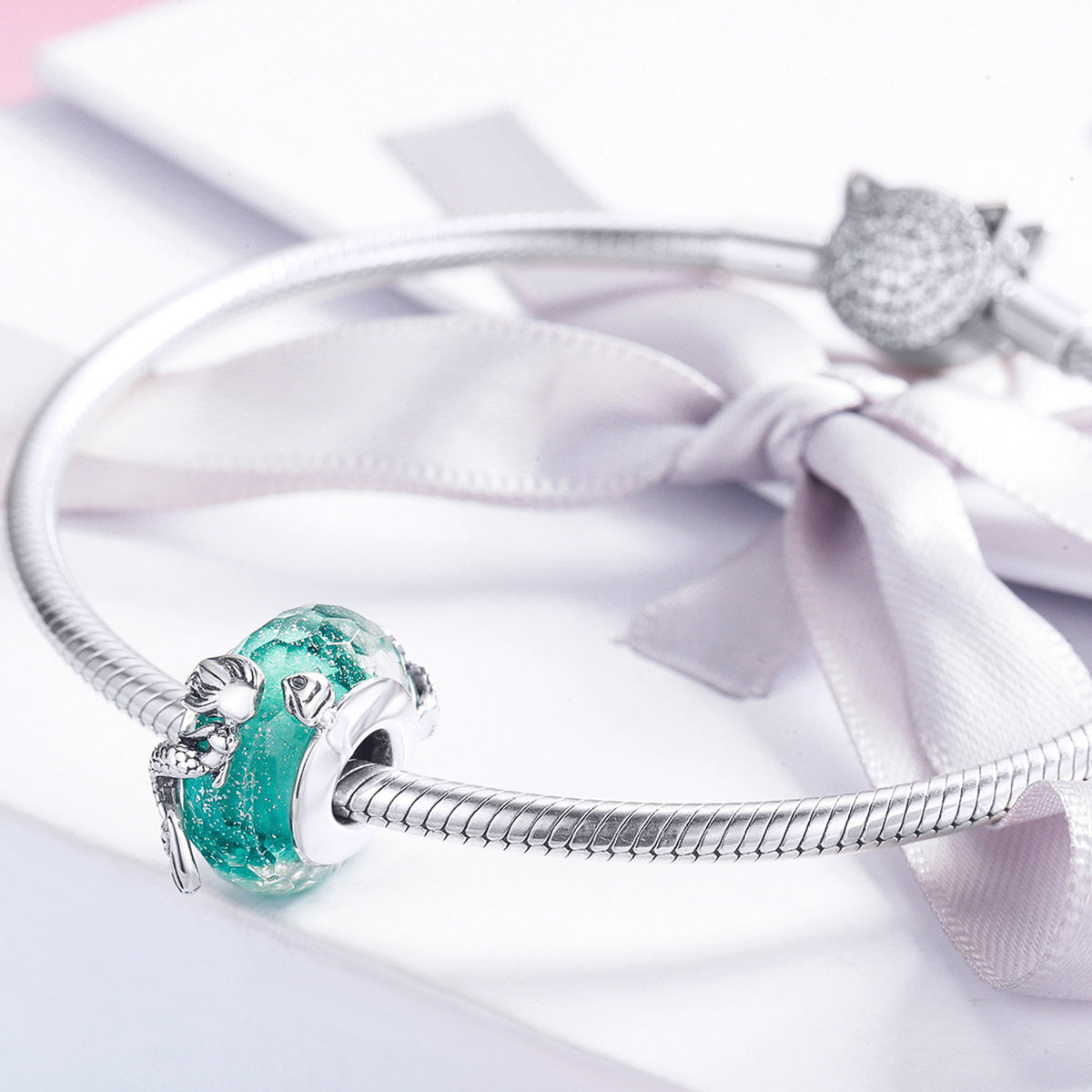 S925 Sterling Silver Aqua Faceted Murano Glass MERMAID Charm - AVILIA Designs