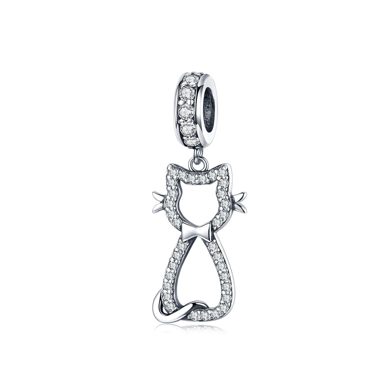 SOLID Sterling Silver Hanging Sparkling Kitten Cat Charm Pendant - AVILIA Designs