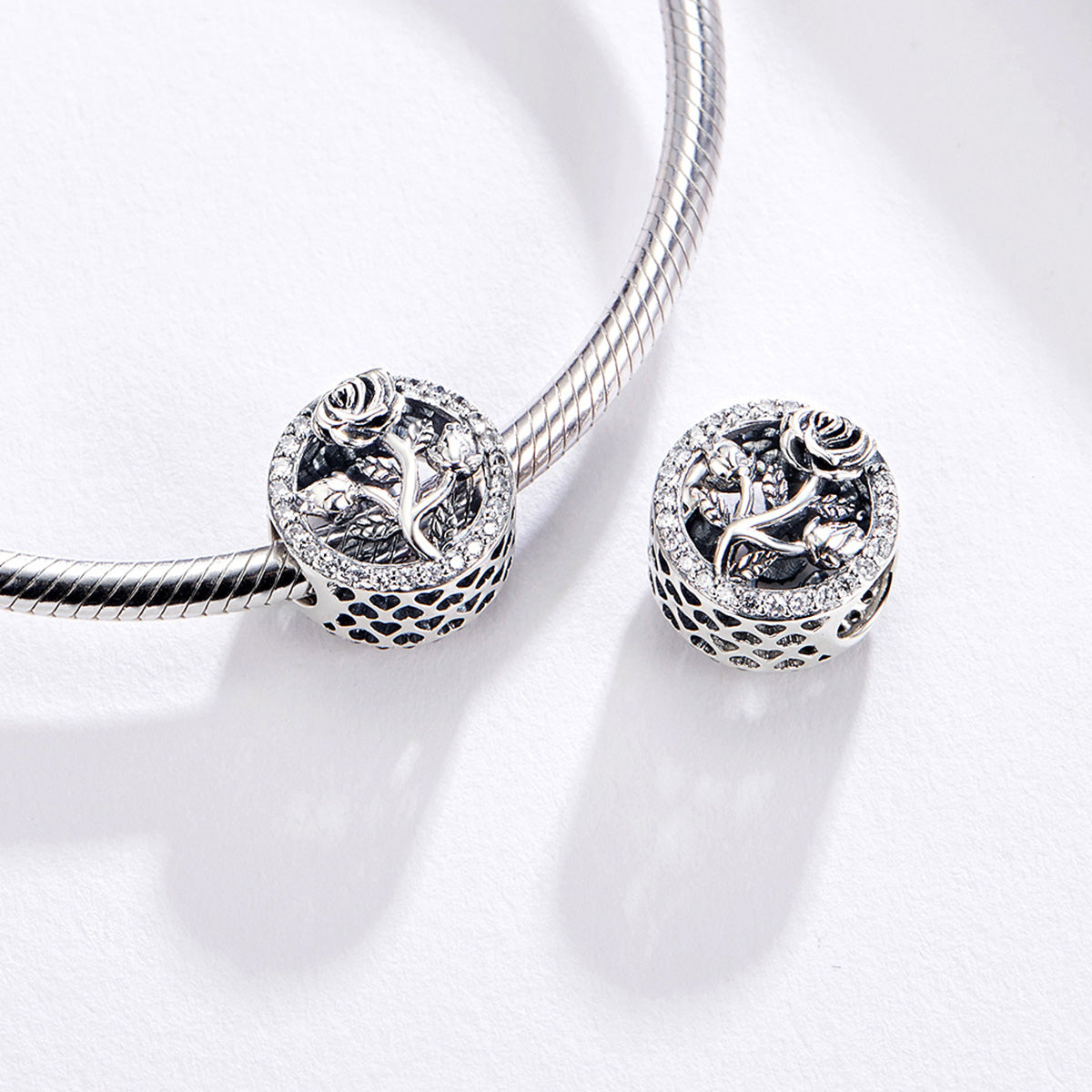 SOLID Sterling Silver Beauty & Beast Magic Rose Charm - AVILIA Designs