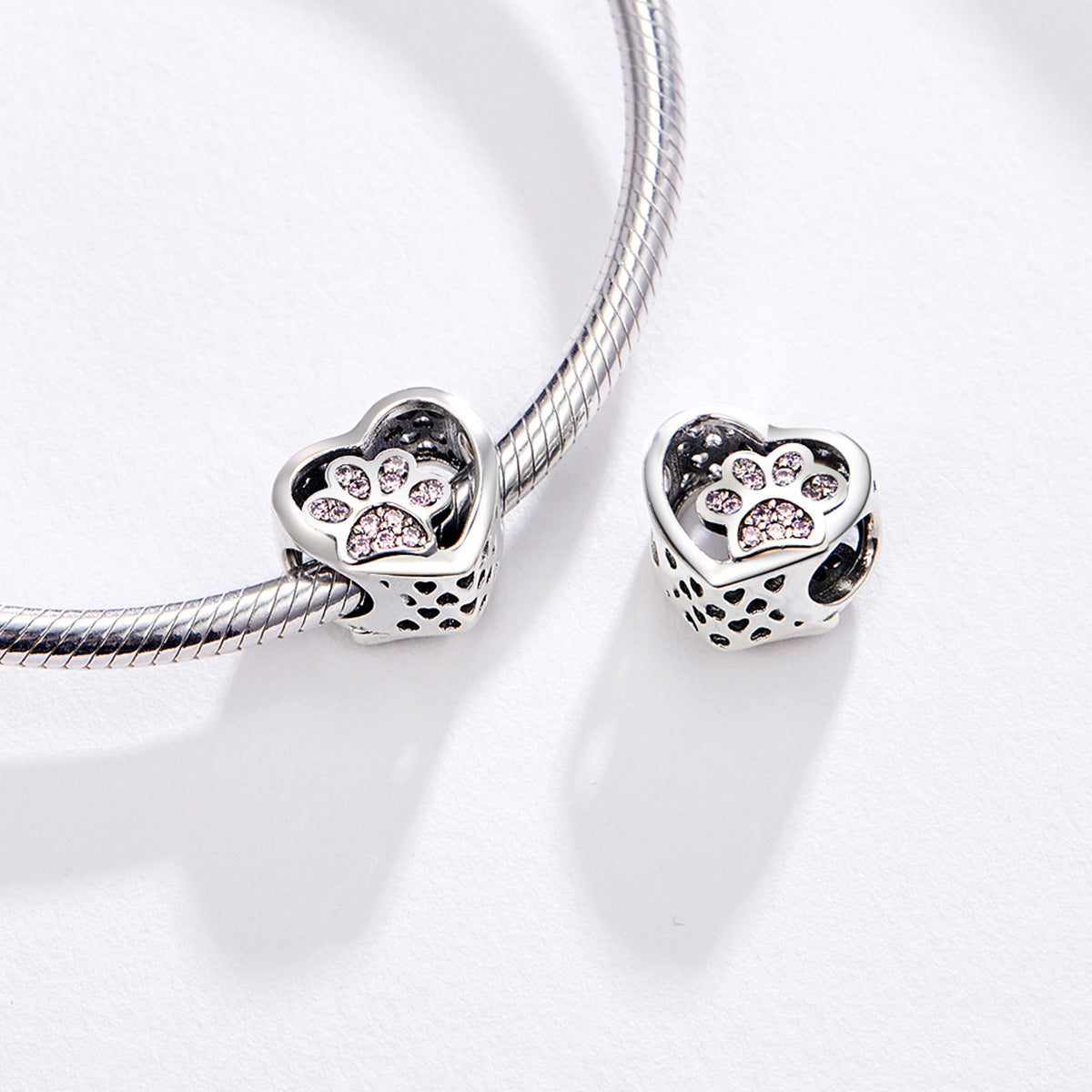 SOLID Sterling Silver My Sweet Pet Paw Charm PINK CZ - AVILIA Designs