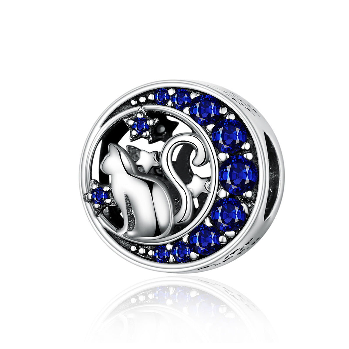 SOLID Sterling Silver Cat on the Moon & Stars Galaxy Charm - AVILIA Designs