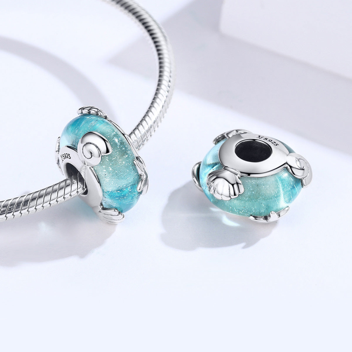 S925 Sterling Silver Aqua Blue Starfish Murano Glass Charm - AVILIA Designs