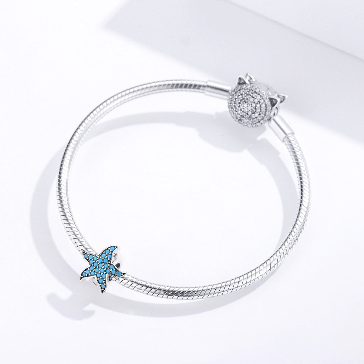 Sterling Silver Non slip Spacer Turquoise Blue Starfish Charm - AVILIA Designs